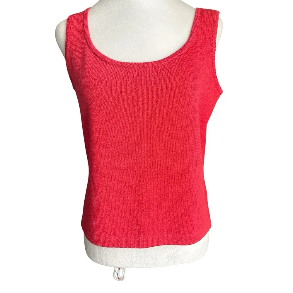 St. John Women’s Santana Knit Tank Top Shell Size M Pink Coral Sleeveless Scoop - Picture 2 of 11